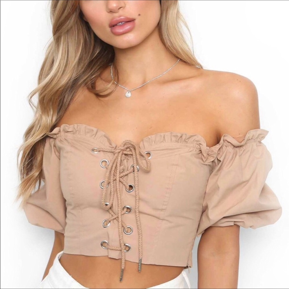 I.AM.GIA Alya Laceup  Lace Up Crop Top Tan M